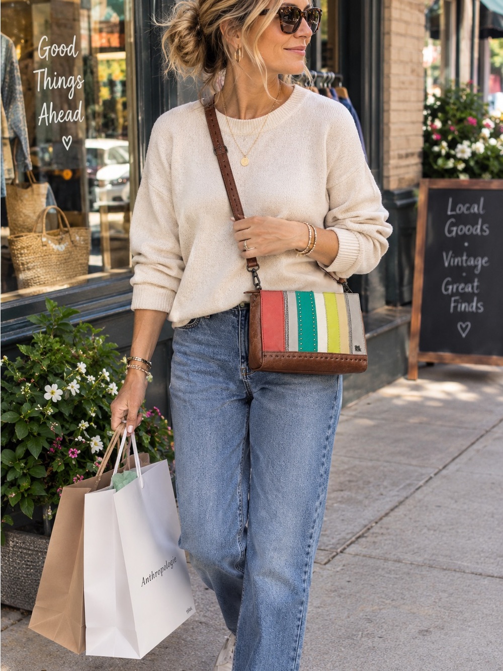 The Sak Colorblock Crossbody in Red, Green, Yellow, Cream & Brown